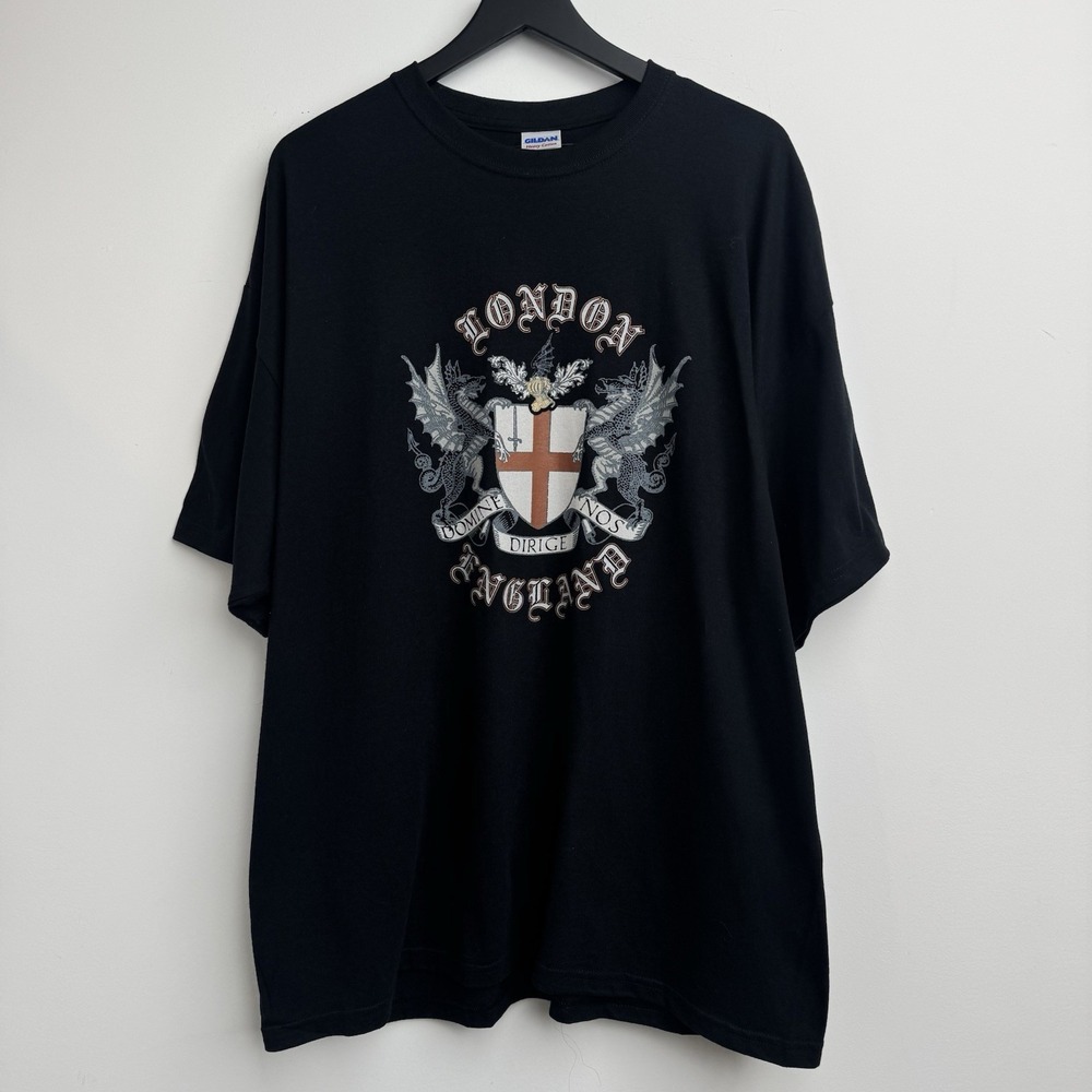 VTG London England Shirt Mens XXL Black Domine Dirige Nos Souvenir Patriot UK